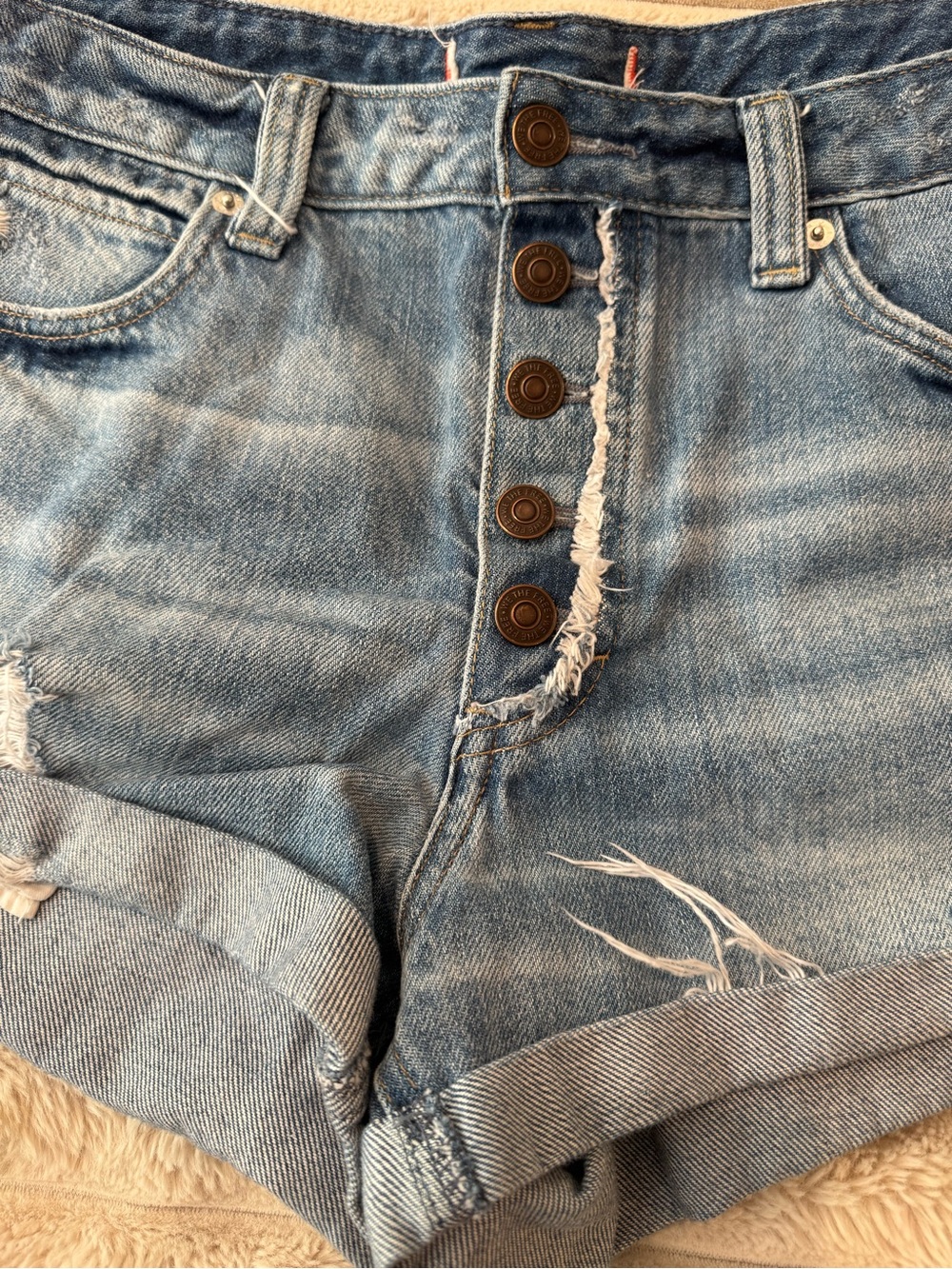 Free People High-Rise Light Blue Denim Shorts with Button Fly - Size 31